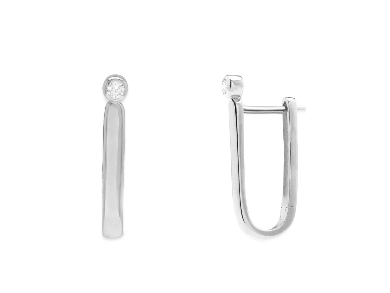 14k White Gold Diamond Bar Hoop Earrings