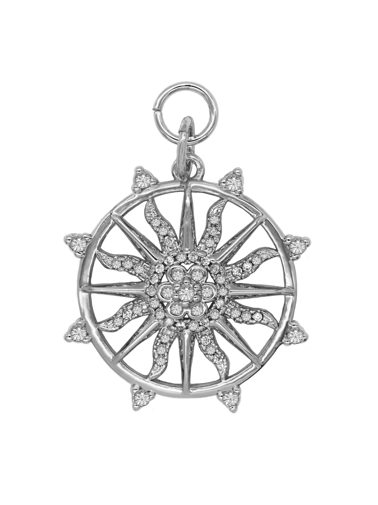 Silver Flower Wheel Charm
