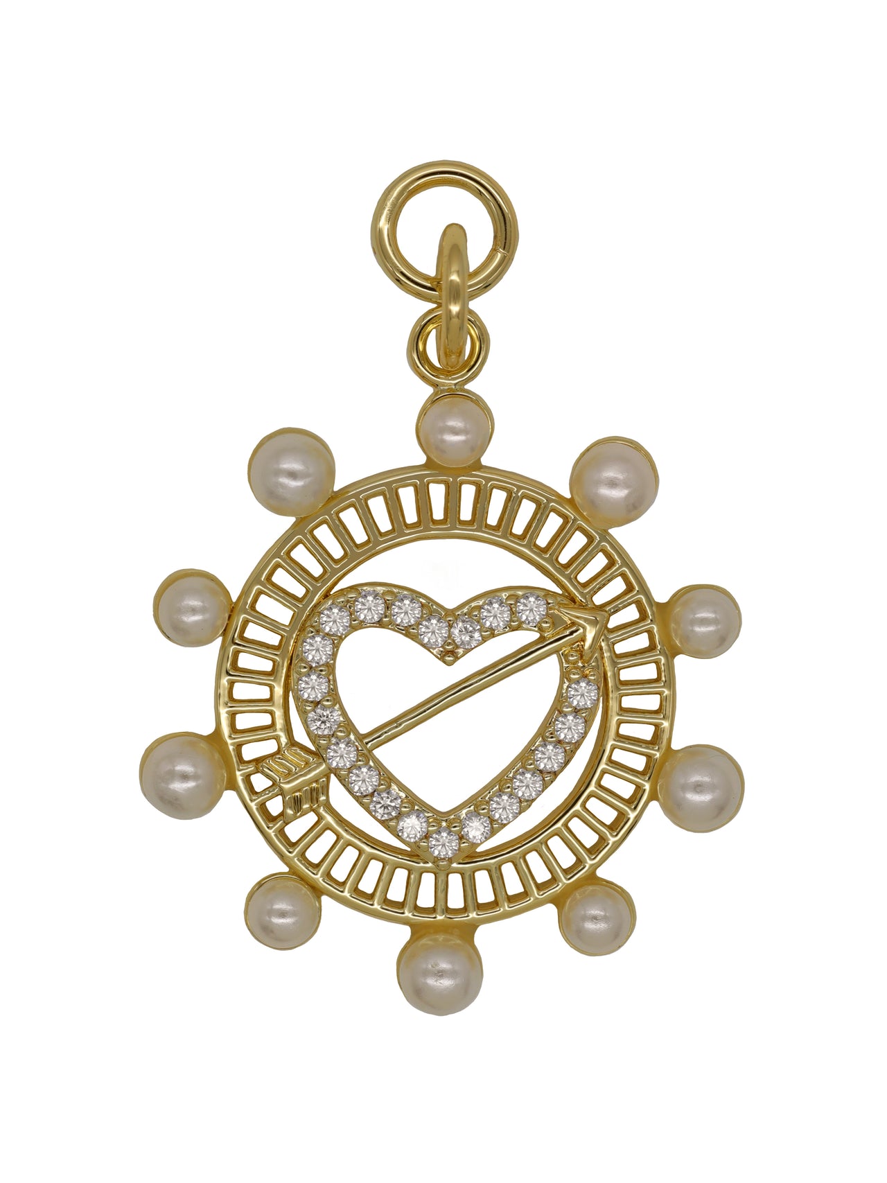 Gold Large Pearl Heart Charm