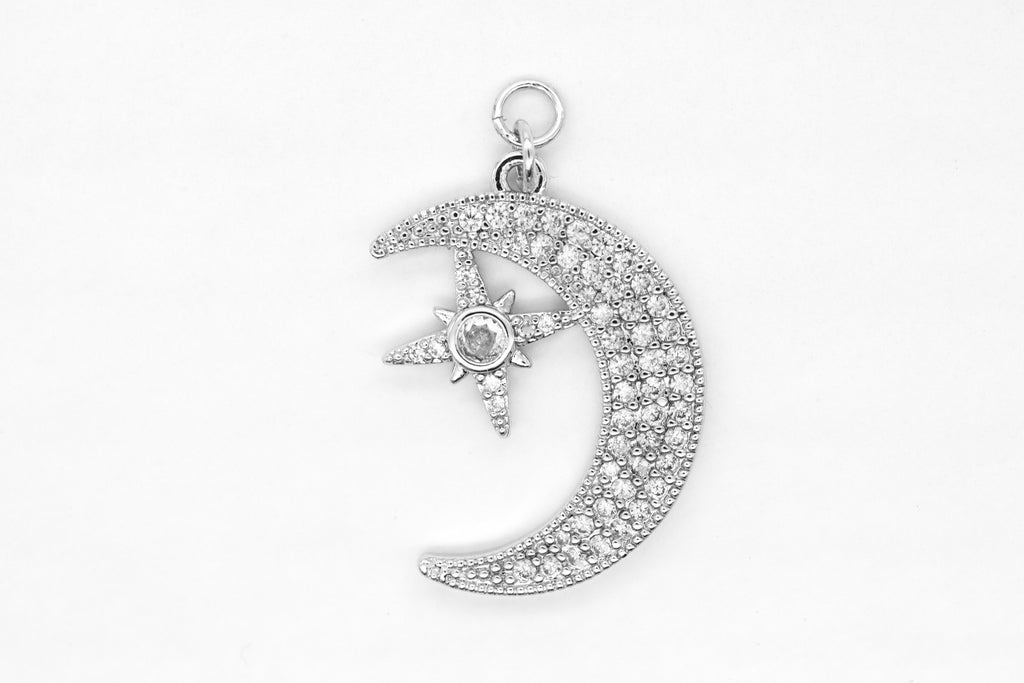 Silver Pave Large Star/Moon Charm