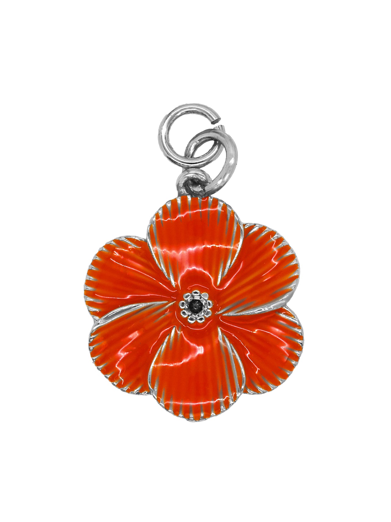 Silver Orange Hibiscus Flower Charm