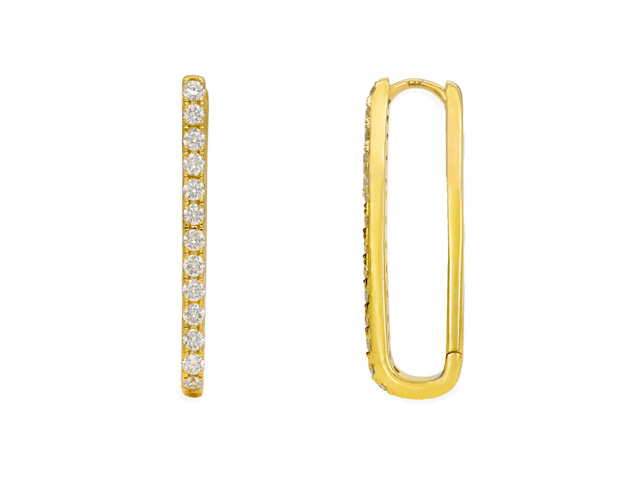 14k Yellow Gold Diamond Paperclip Hoop Earrings