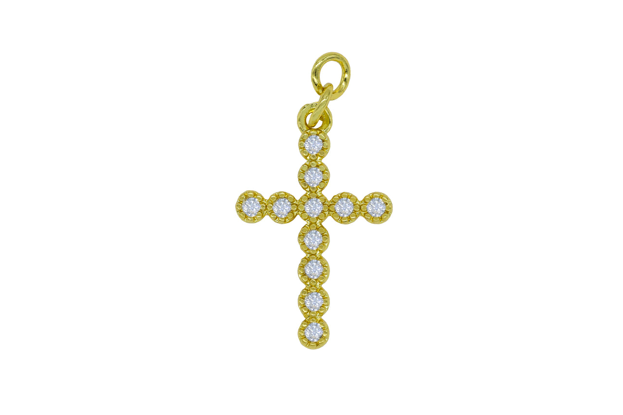 Gold Pave Bezel  Cross Charm
