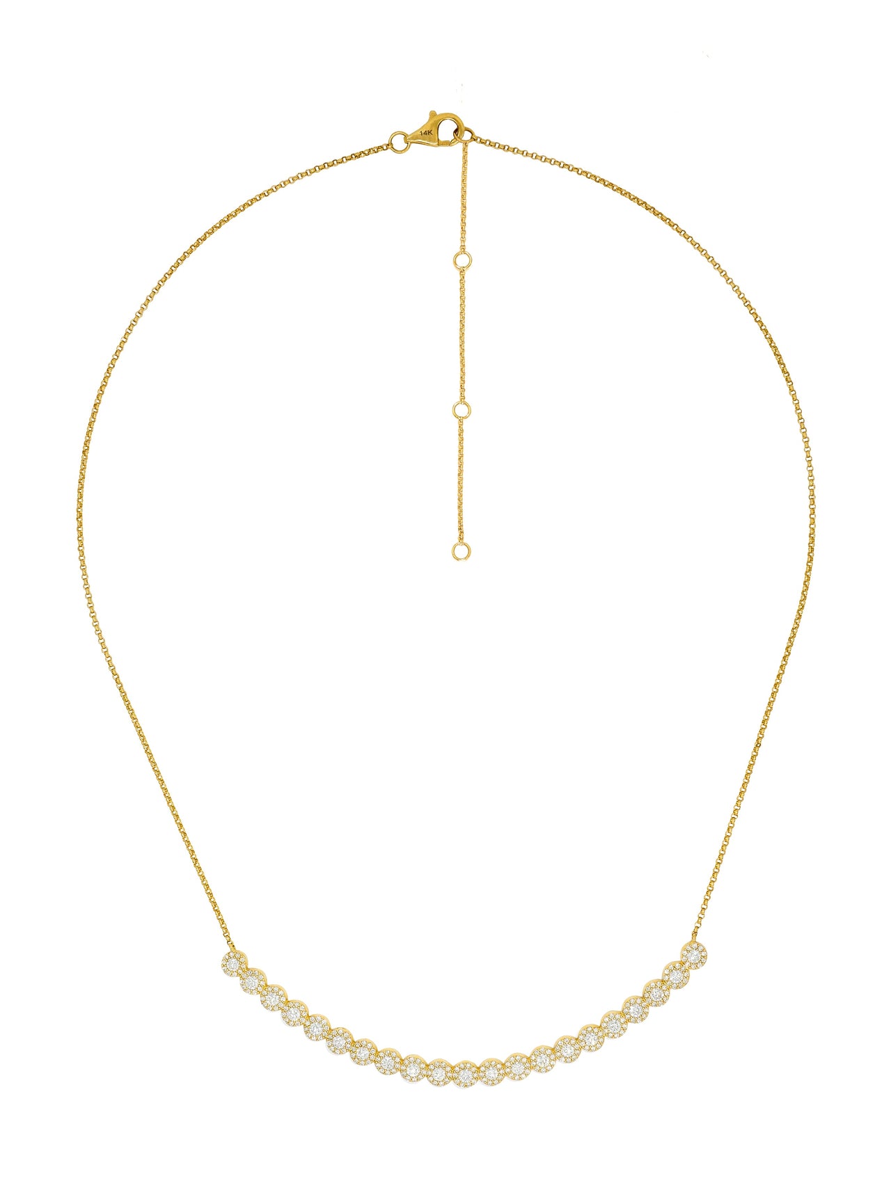 14k Yellow Gold Diamond Curved Halo Bar Necklace