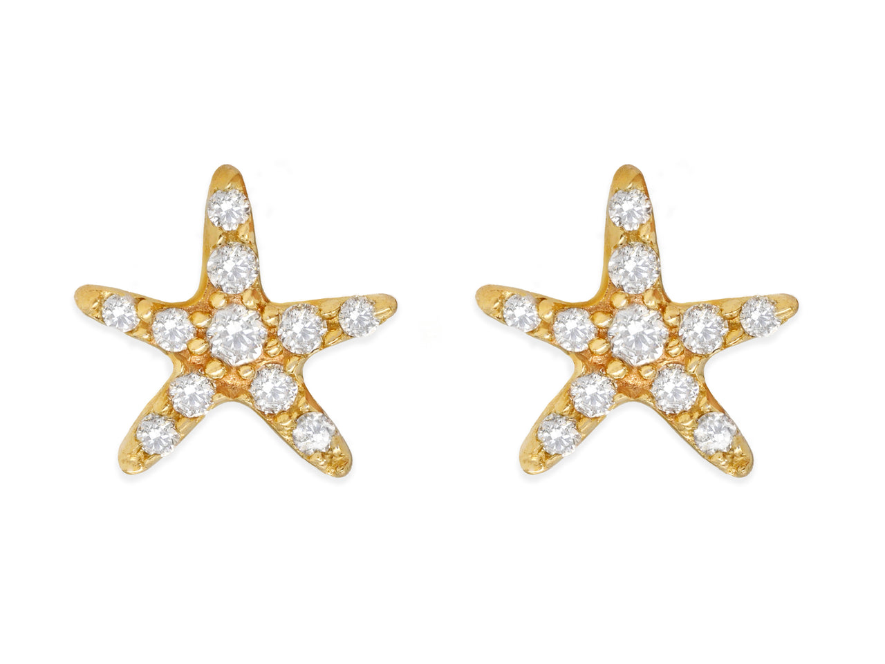 14k Yellow Gold Diamond Starfish Earrings