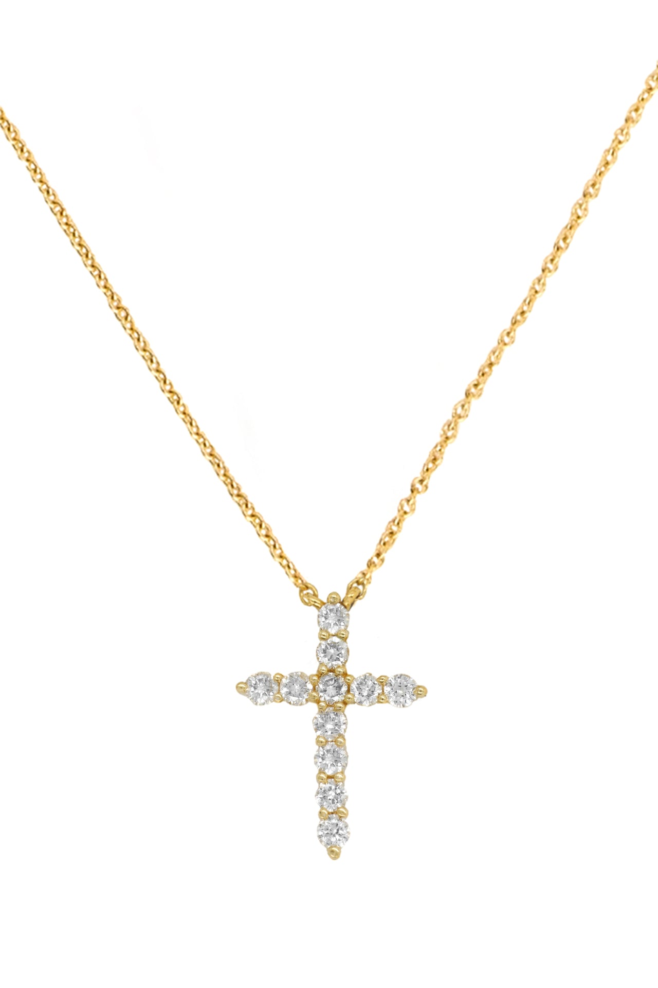 14k Yellow Gold Diamond Meduim Cross Necklace