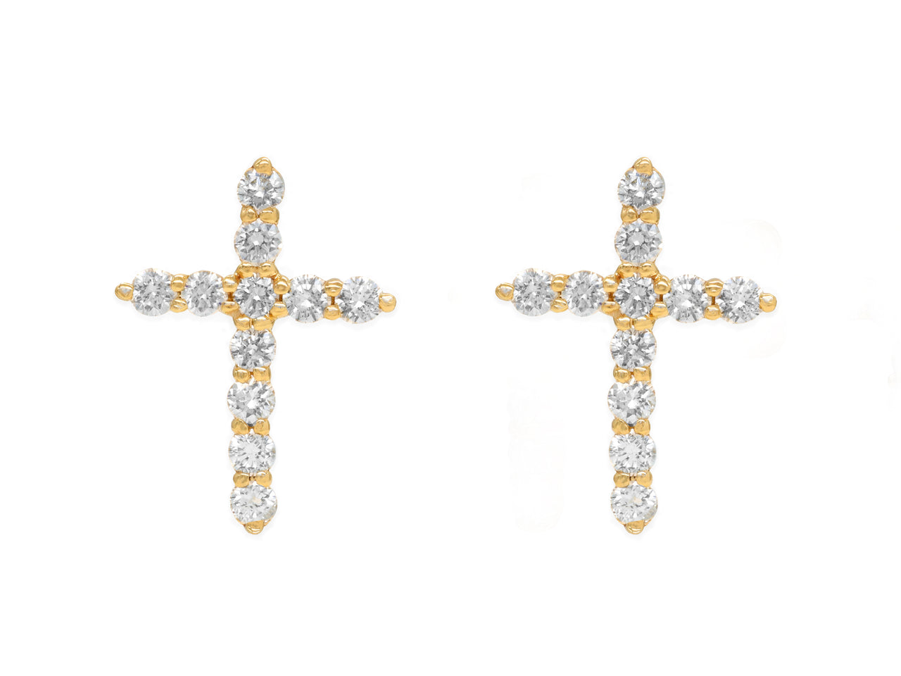 14k Yellow Gold Diamond Cross Earrings