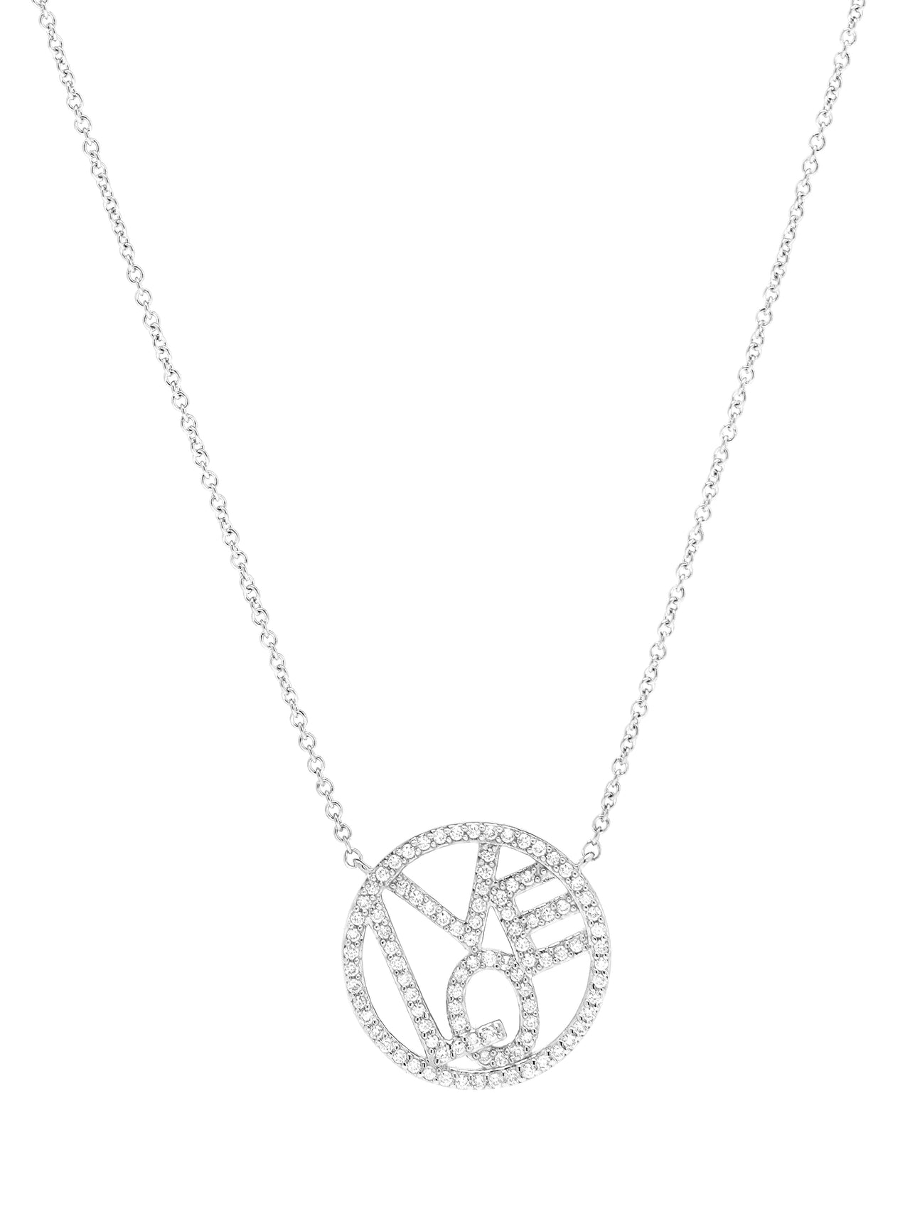 14k White Gold Diamond Circle Love Necklace