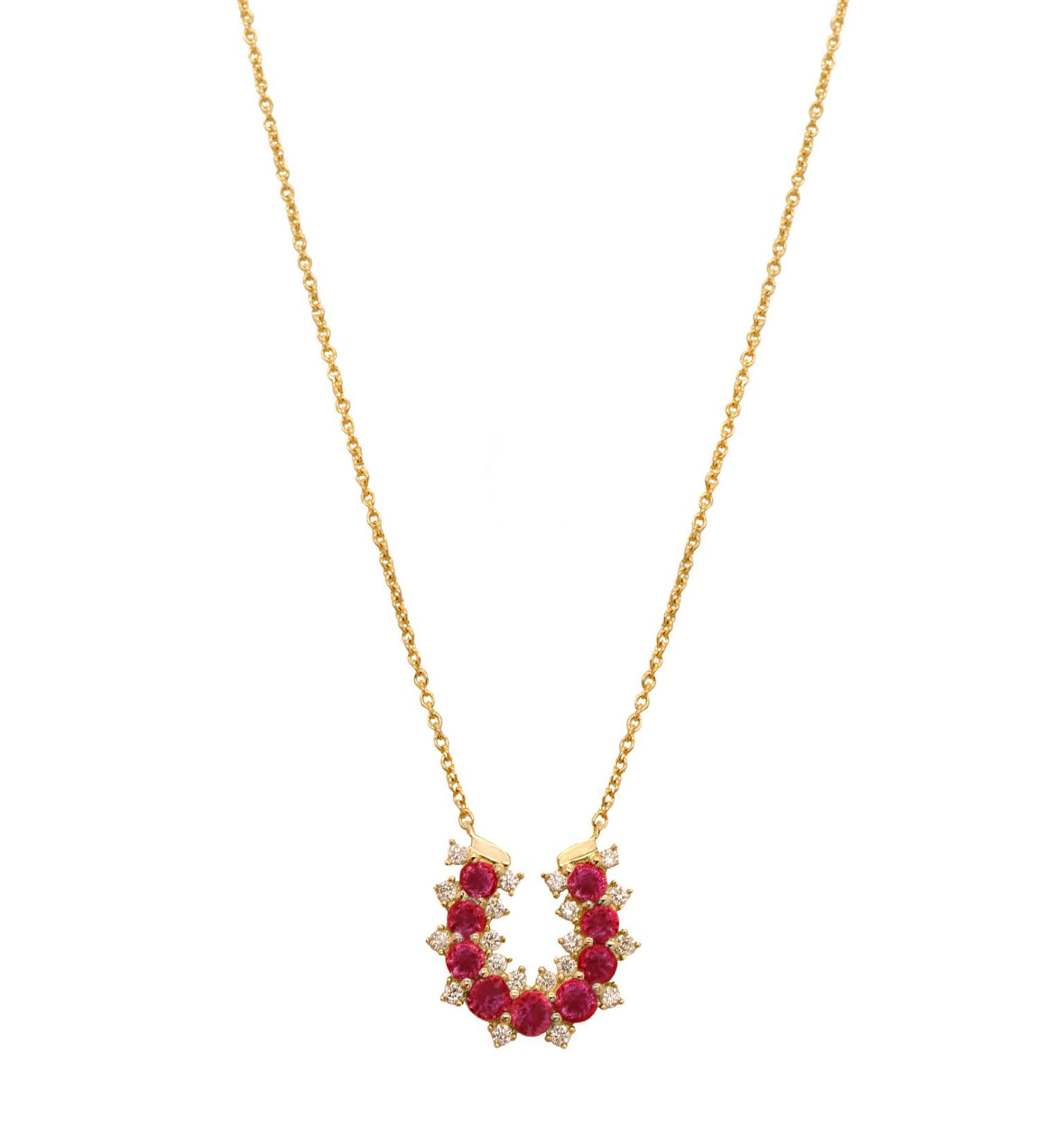 14k Yellow Gold Diamond/Ruby Lucky Horseshoe Necklace