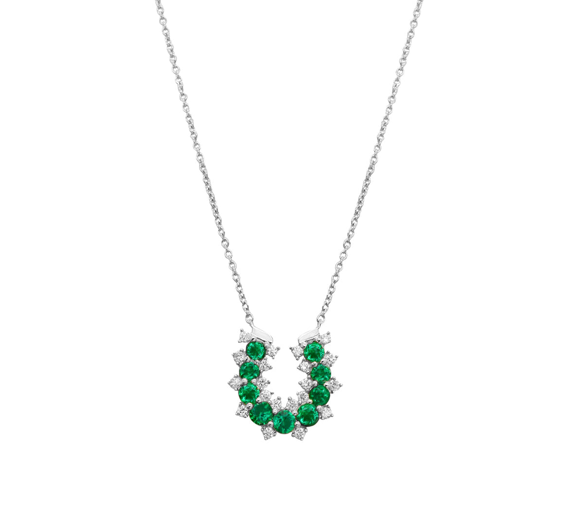 14k White Gold Diamond/Emerald Horseshoe Necklace