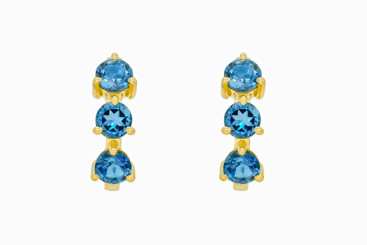 14k Yellow Gold Large Blue Topaz Huggie Earrings