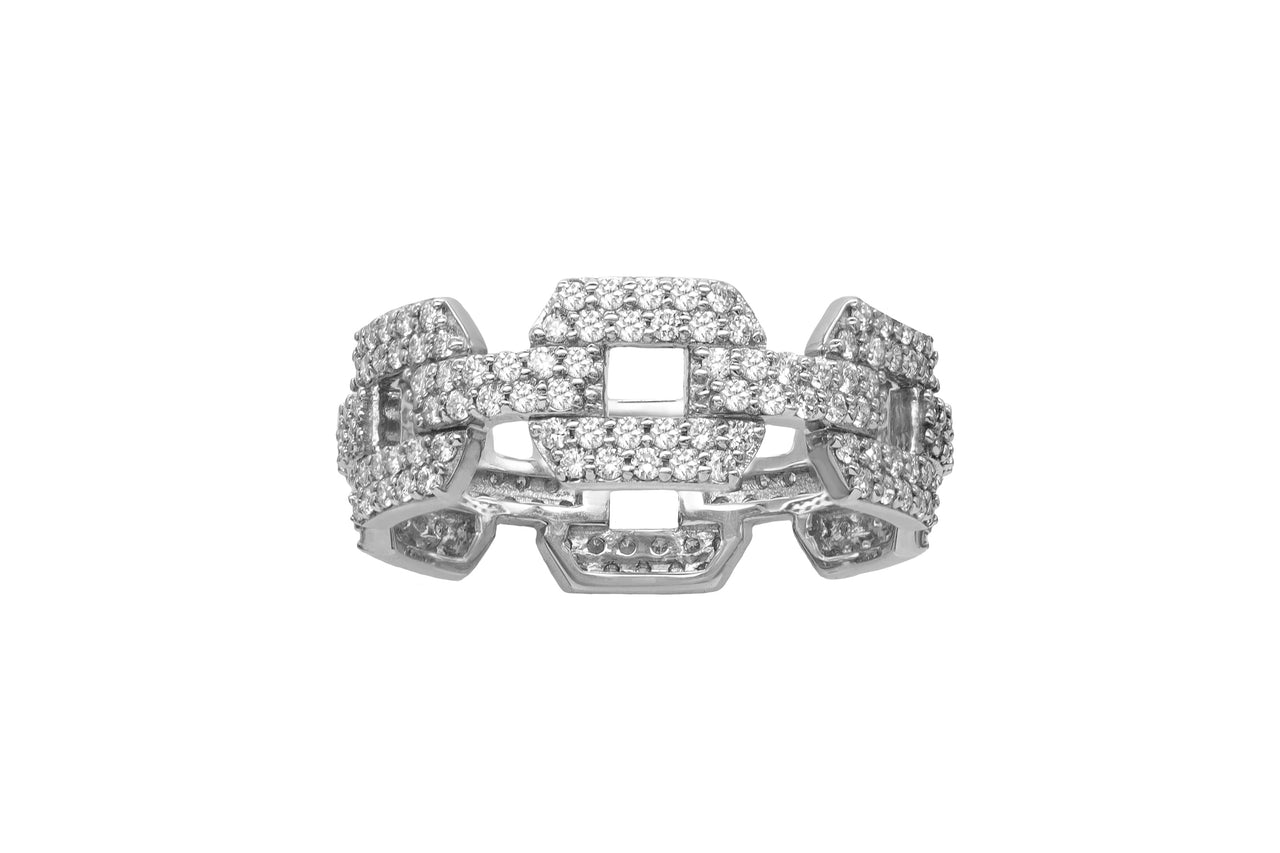 14k White Gold Diamond Chain Link Ring