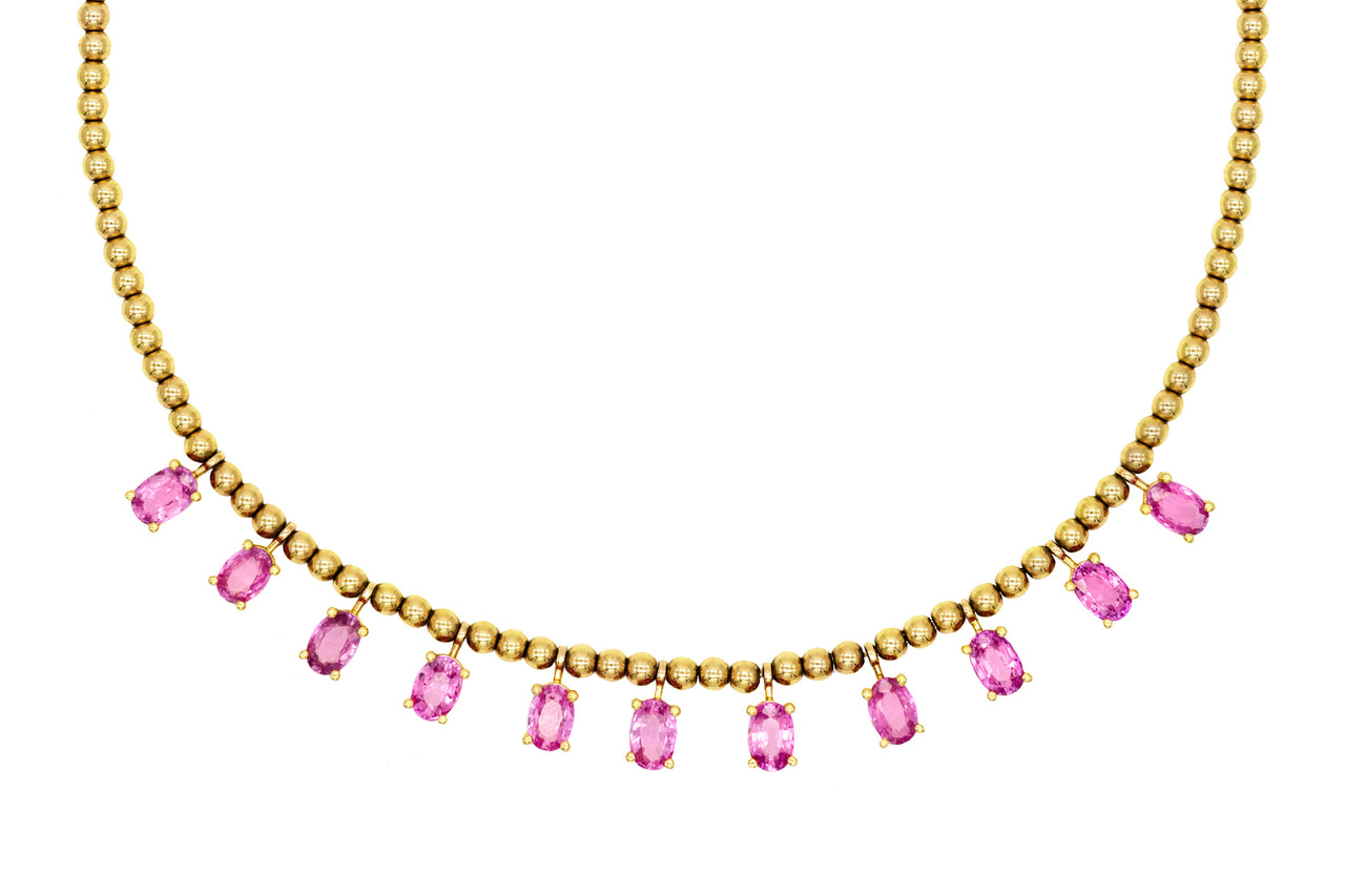 14k Yellow Gold Pink Sapphire Drop Necklace