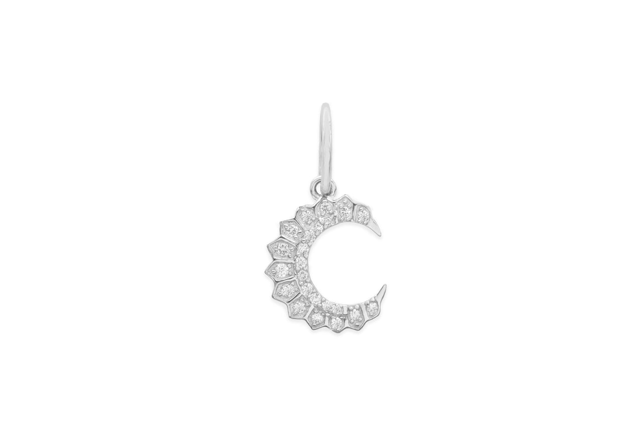 14k White Gold Diamond Small Crescent Moon Charm