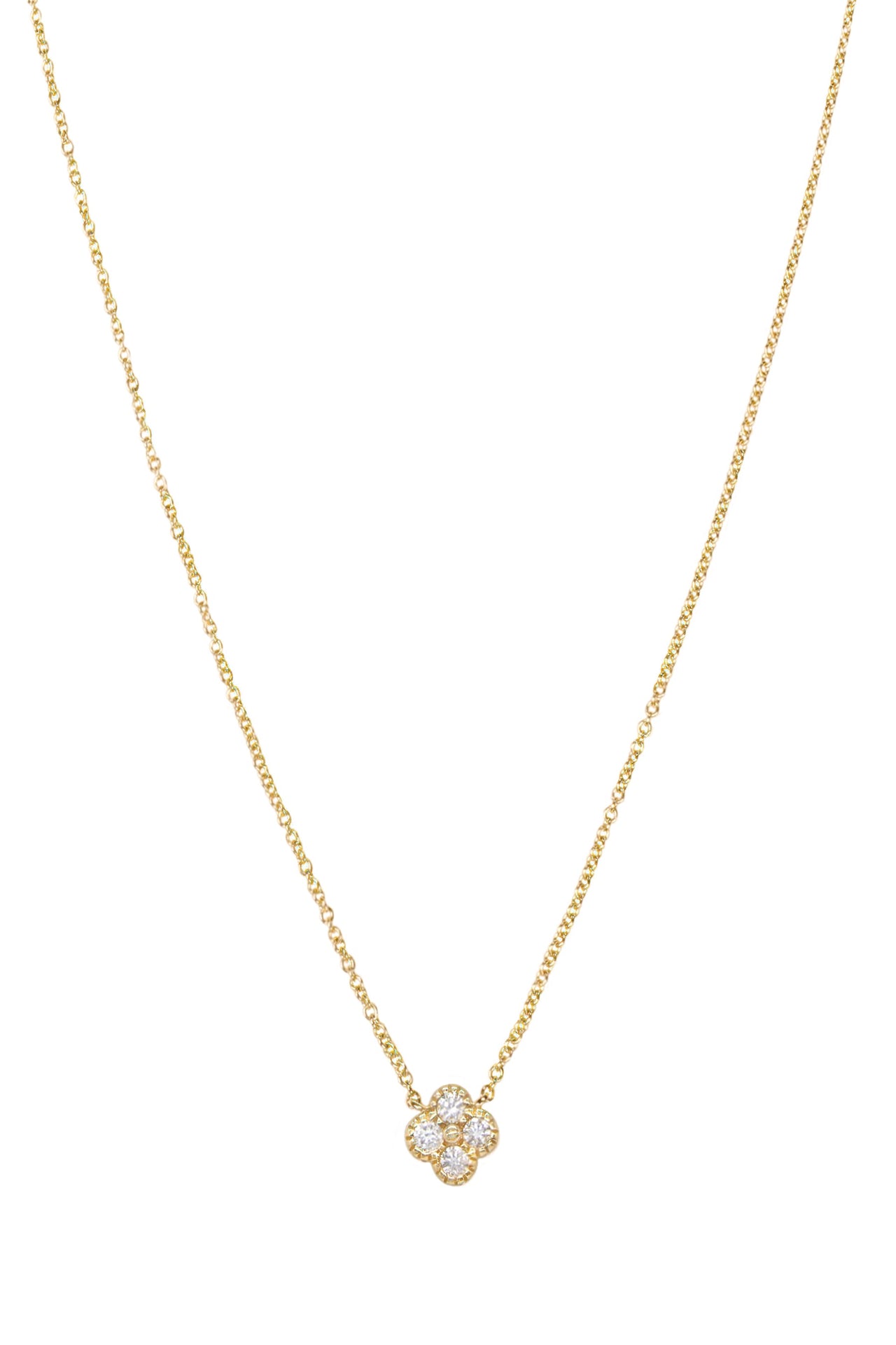 14k Yellow Gold Diamond Clover Necklace