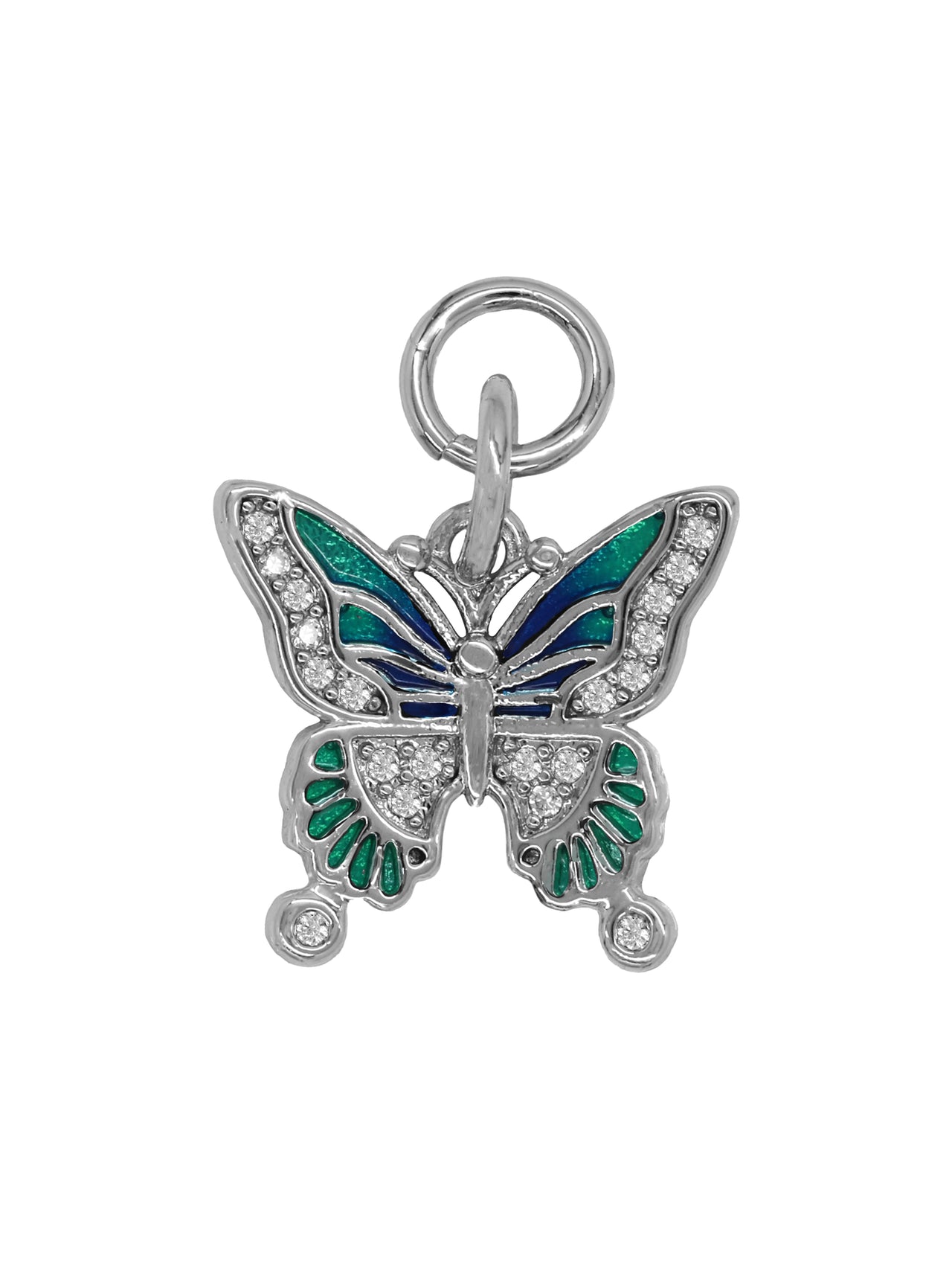 Silver Green Butterfly Charm