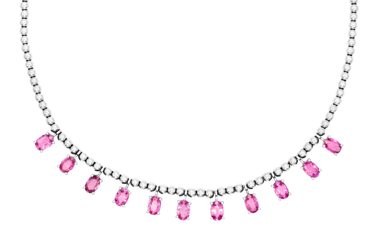 14k White Gold Pink Sapphire Drop Necklace