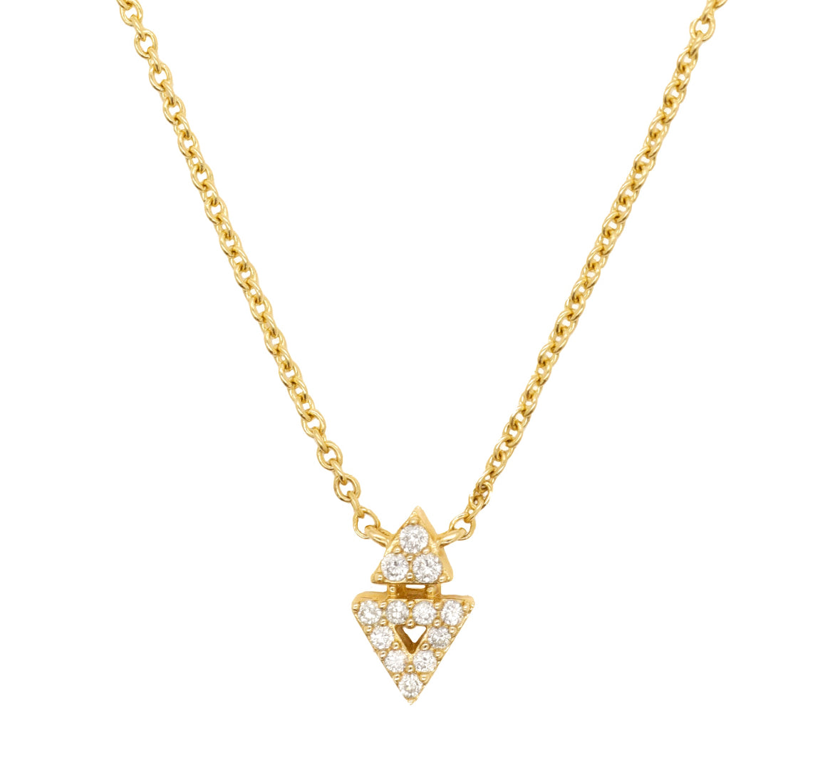 14k Yellow Gold Diamond Double Arrow Necklace