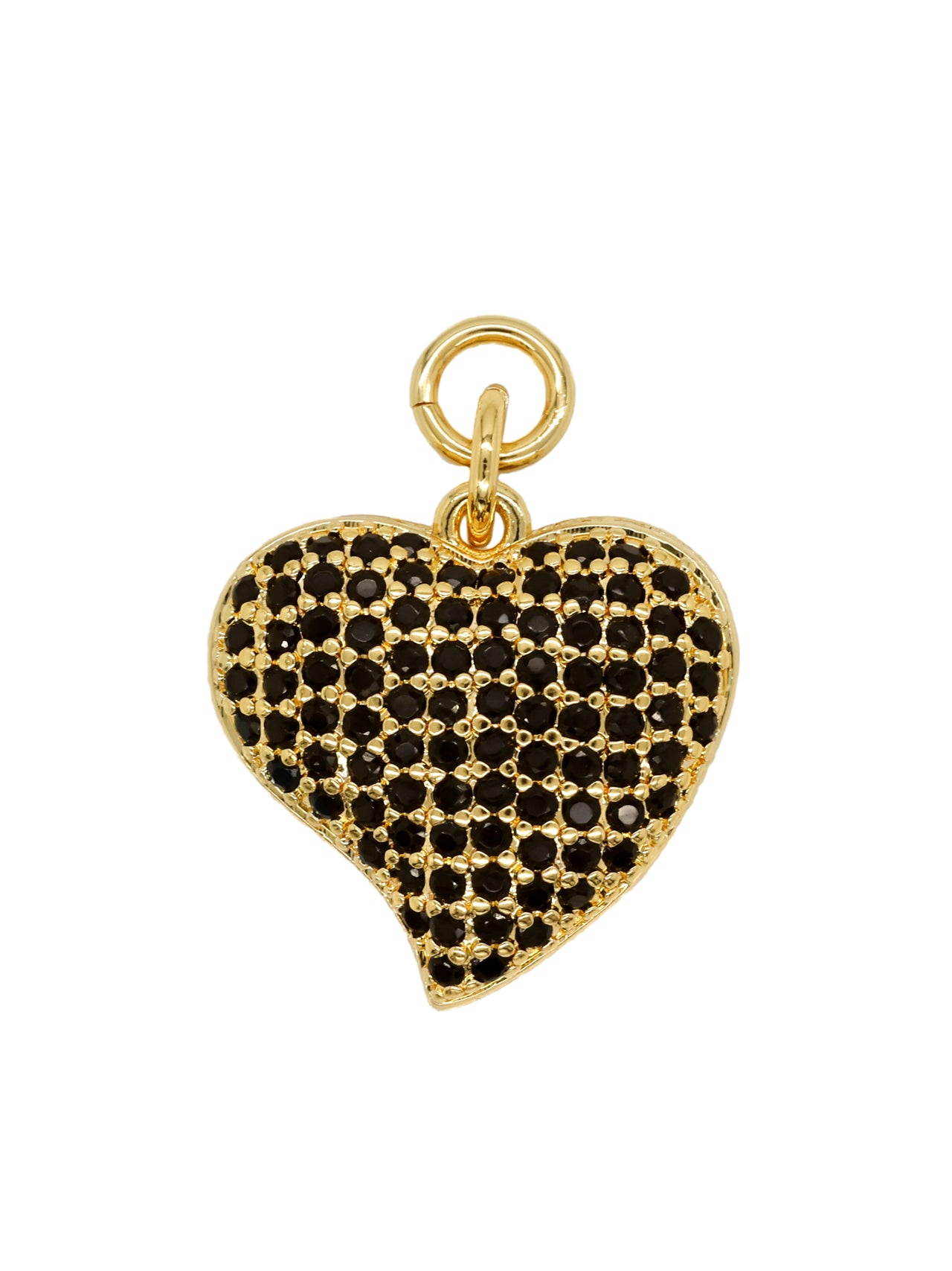 Gold Large Pave Bubble Black Heart Charm