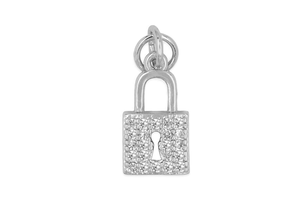 Silver Pave Lock Charm