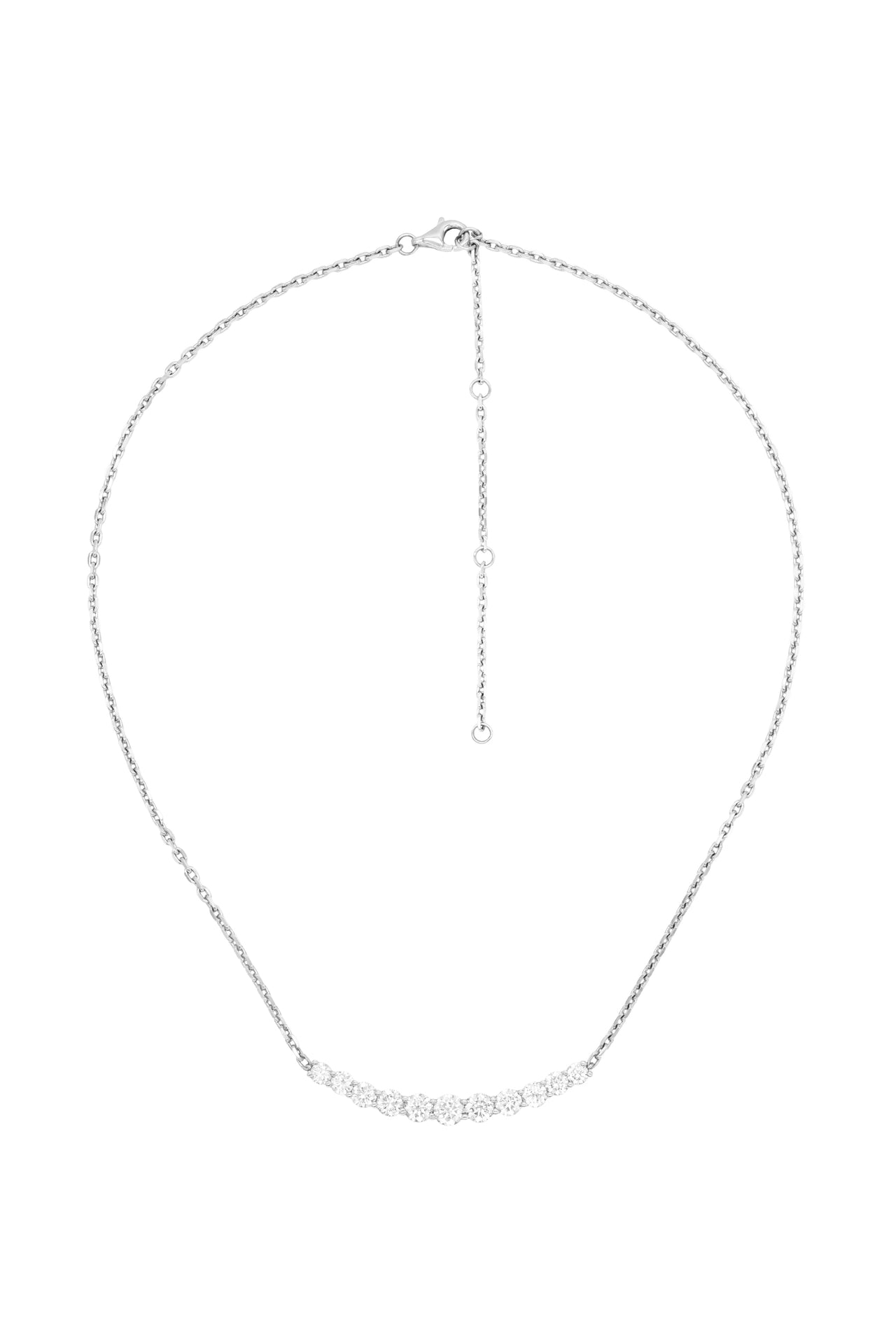 14k White Gold Diamond Large Curve Bar Necklace