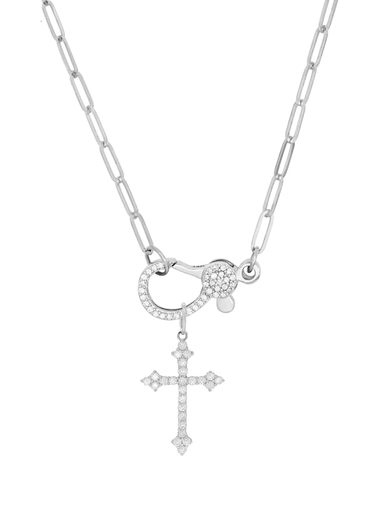 14k White Gold Diamond Cross Charm