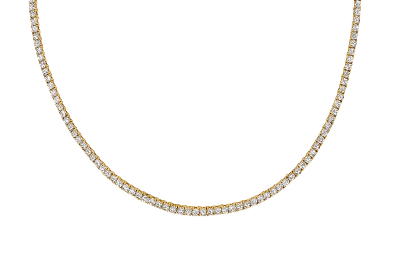 14k Extra Large 4 Prong Yellow Gold Diamond Tennis Necklace