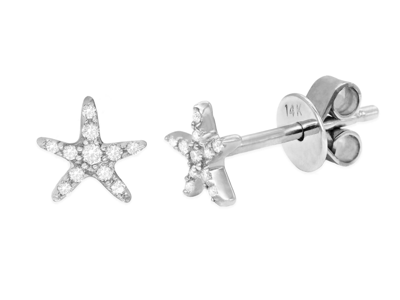 14k White Gold Diamond Starfish Earrings