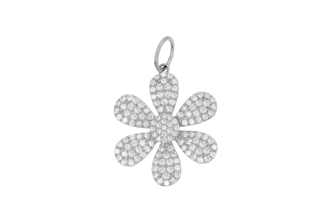14k White Gold Diamond Daisy Flower Charm
