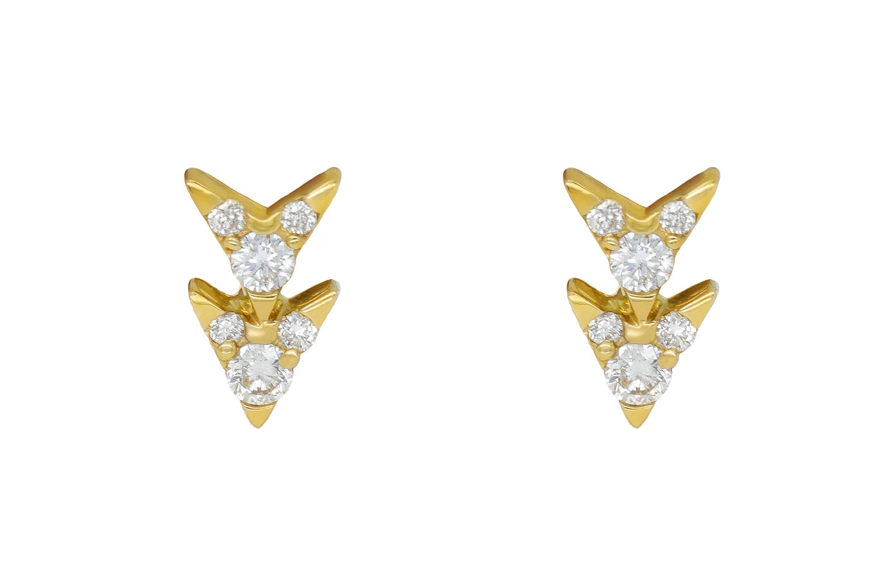 14k Yellow Gold Diamond Double Arrow Earrings