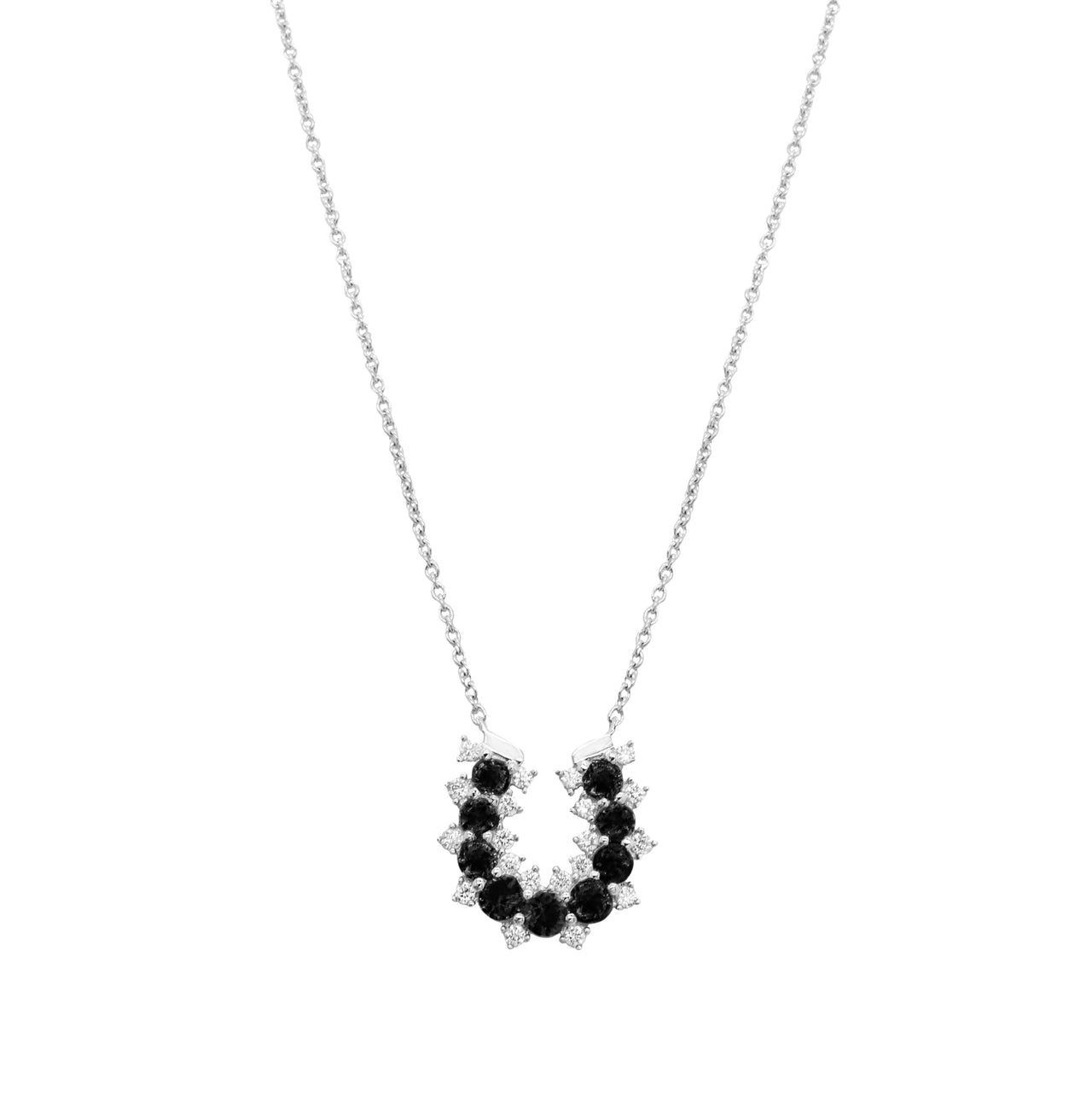 14k White Gold Black Diamond/Lucky Horseshoe Necklace