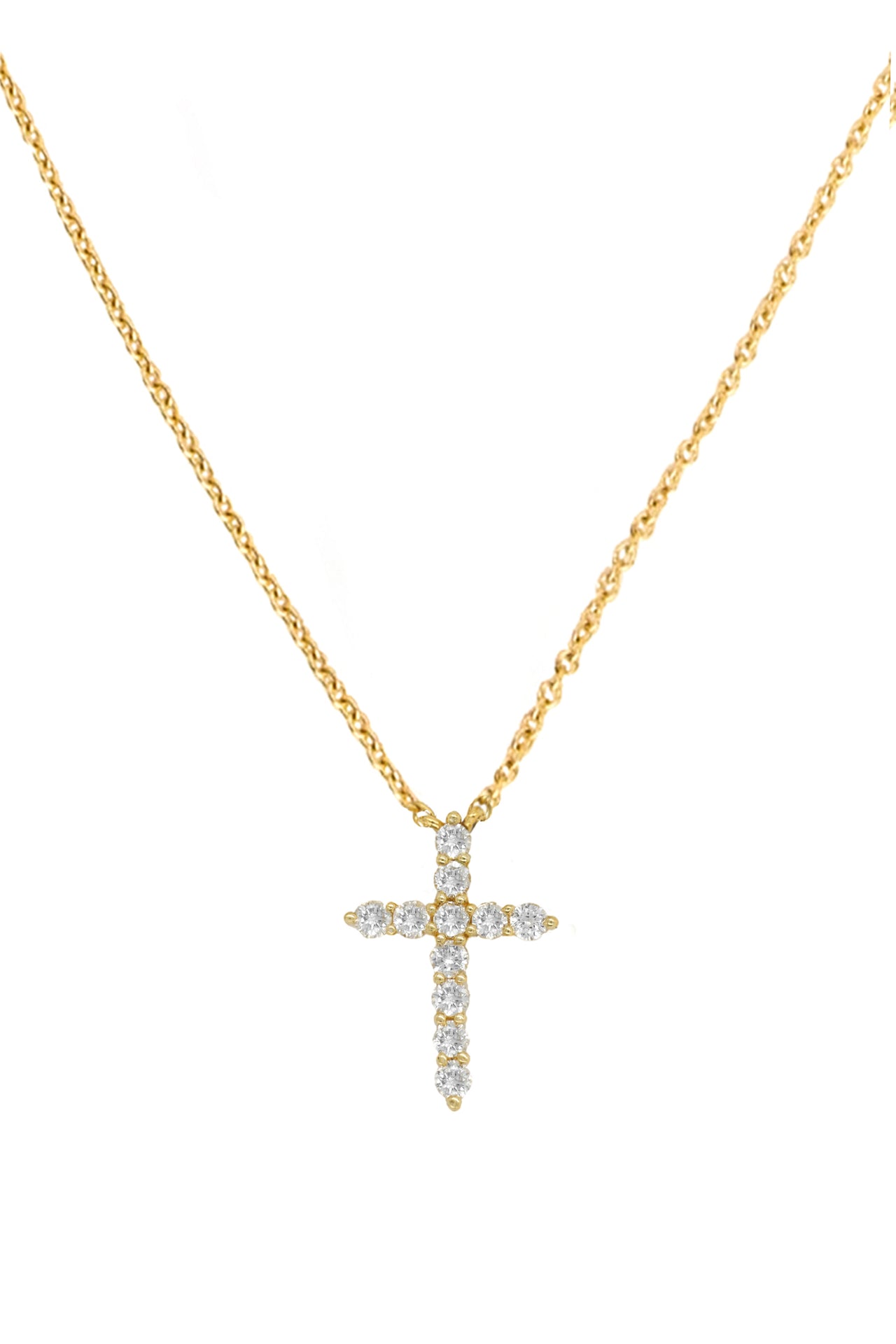 14k Yellow Gold Diamond Small Cross Necklace