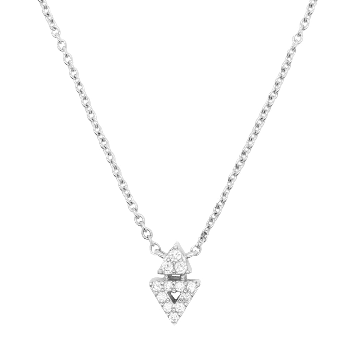 14k White Gold Diamond Double Arrow Necklace