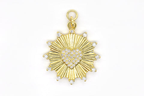 Gold Pave Heart Medallion Charm