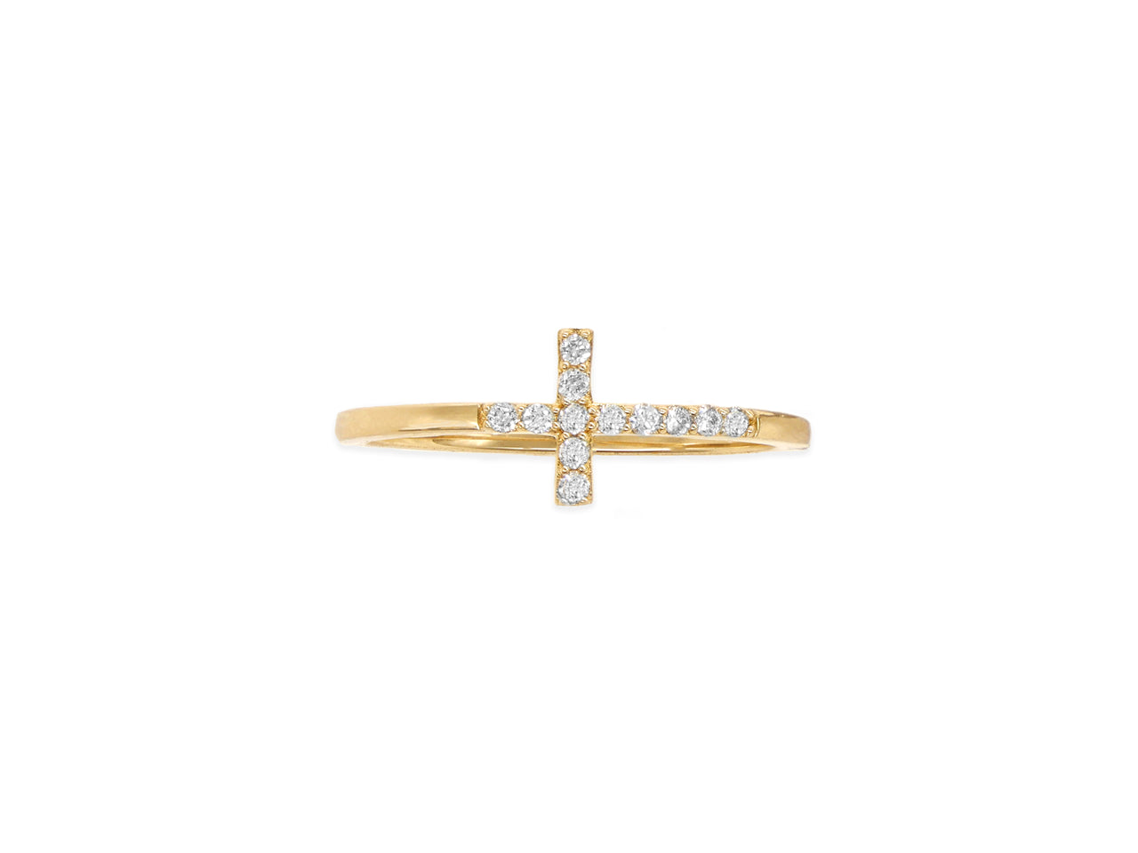 14k Yellow Gold Diamond Cross Ring