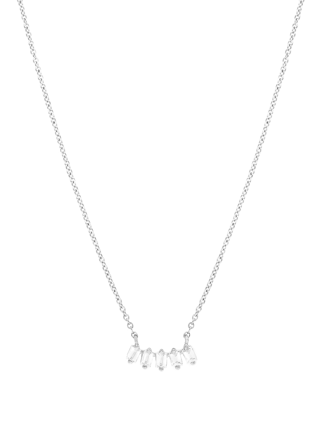 14k White Gold Baguette Diamond Bar Necklace