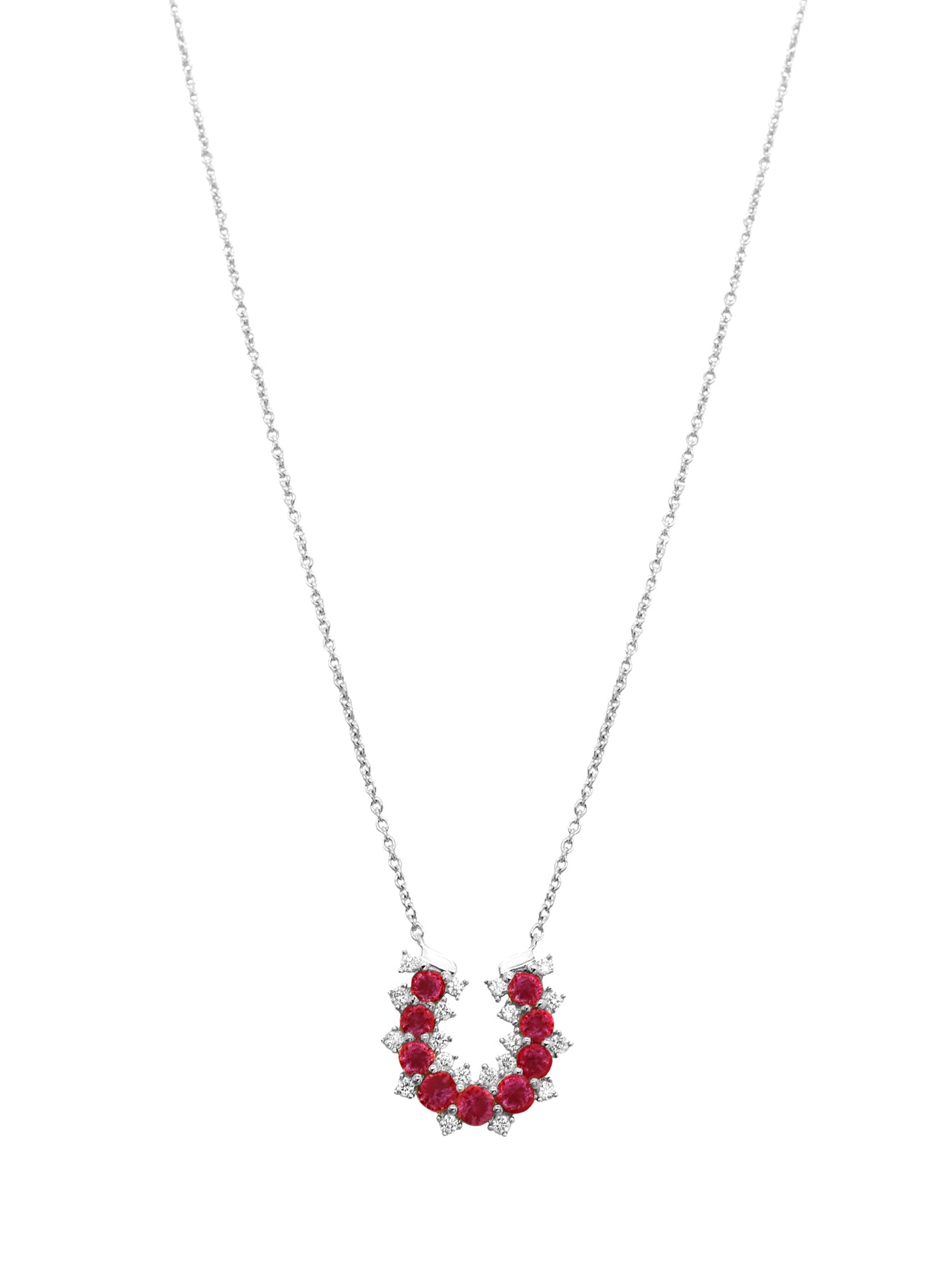 14k White Gold Diamond/Ruby Lucky Horseshoe Necklace