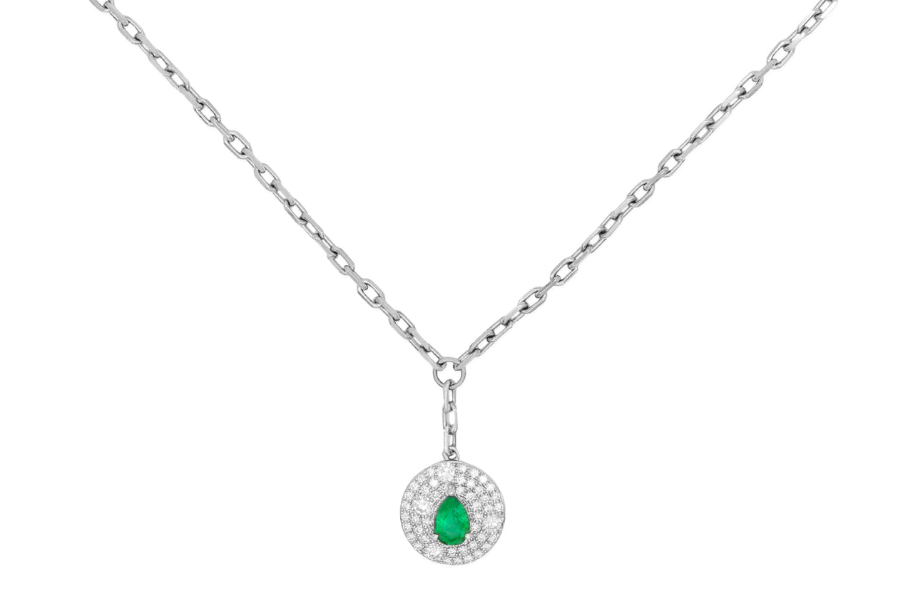 14k White Gold Diamond/Emerald Drop Necklace