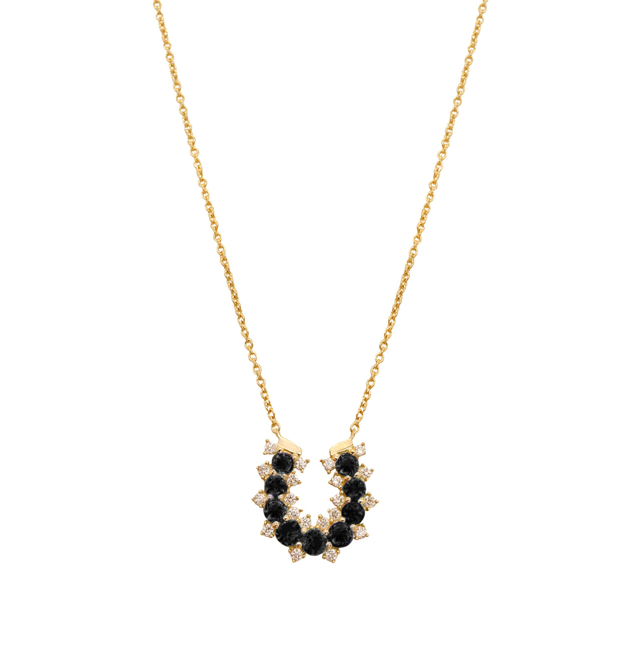 14k Yellow Gold Black Diamond/Lucky Horseshoe Necklace