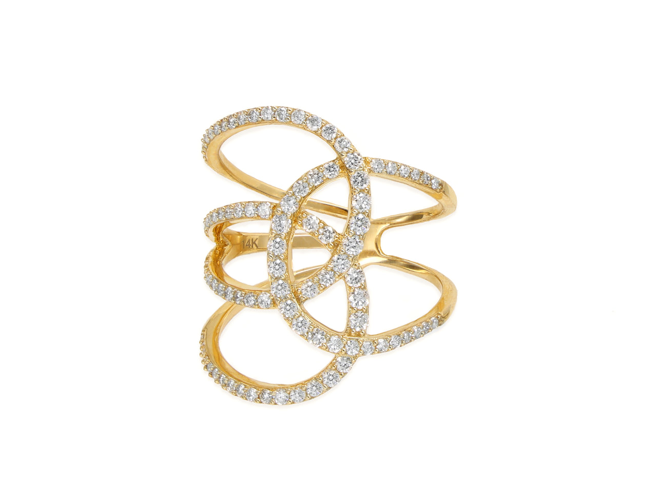 14k Yellow Gold Diamond Loop Crossover Ring