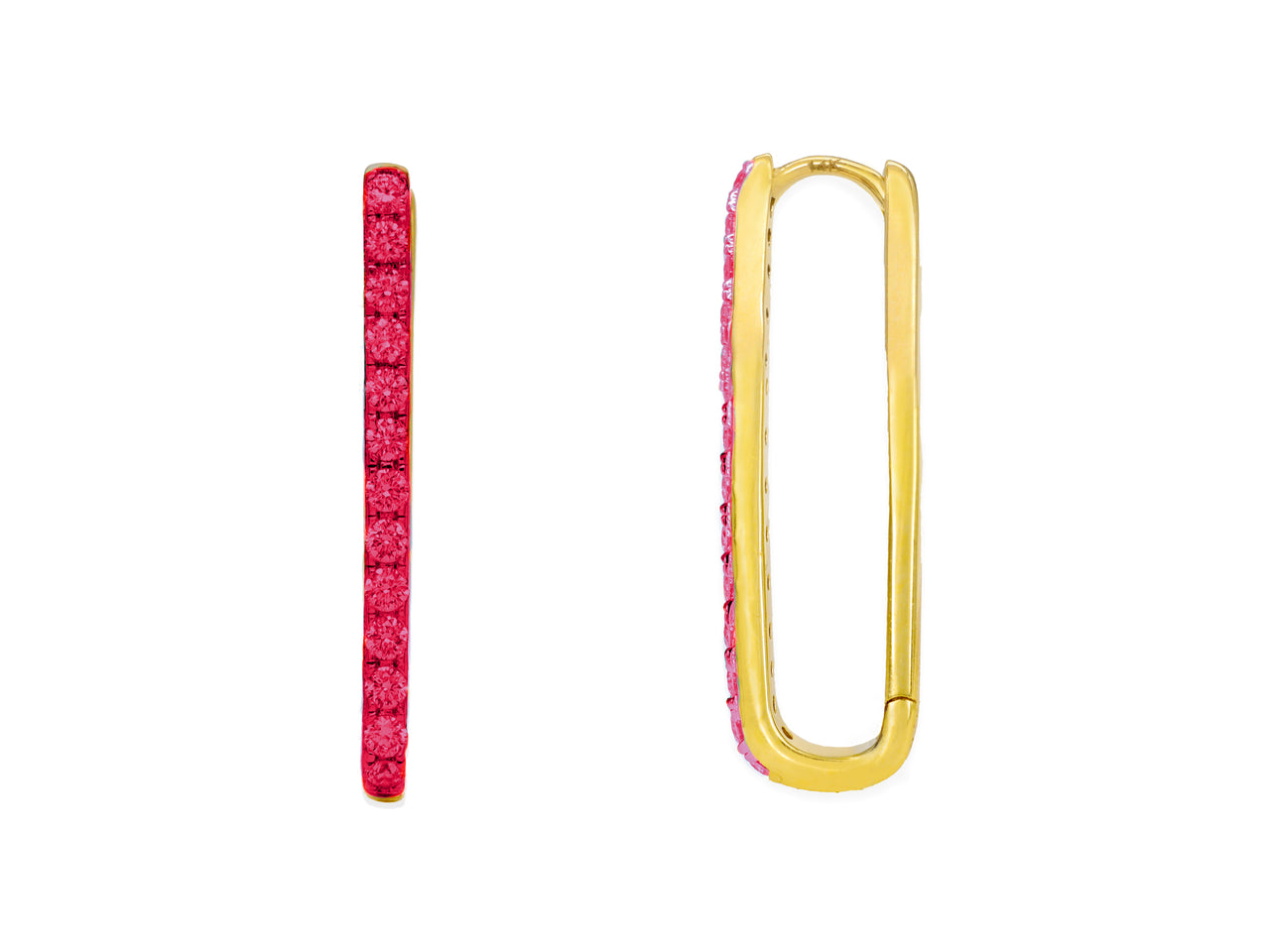 14k Yellow Gold Ruby Paperclip Hoop Earrings