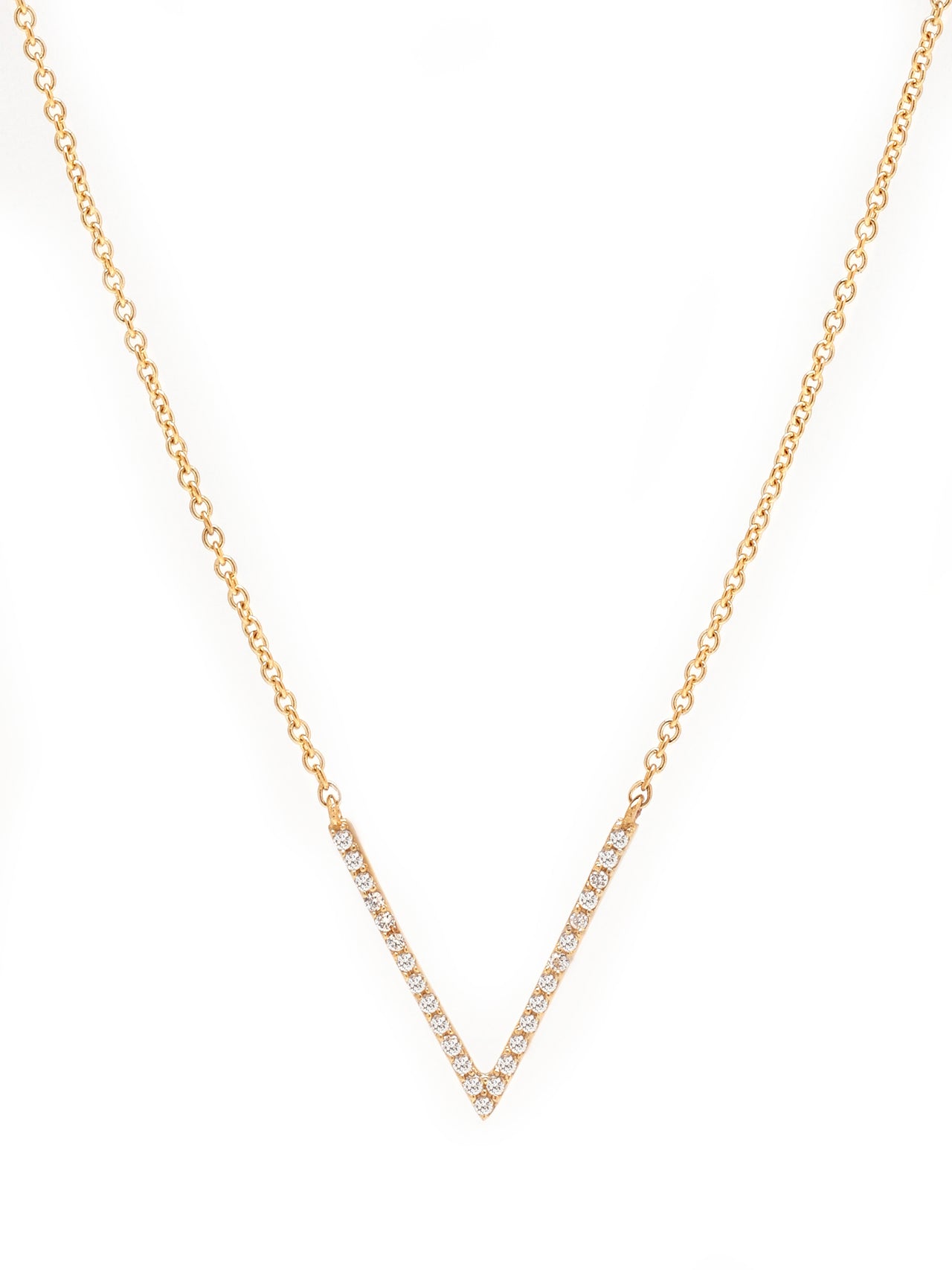 14k Yellow Gold Diamond V Necklace