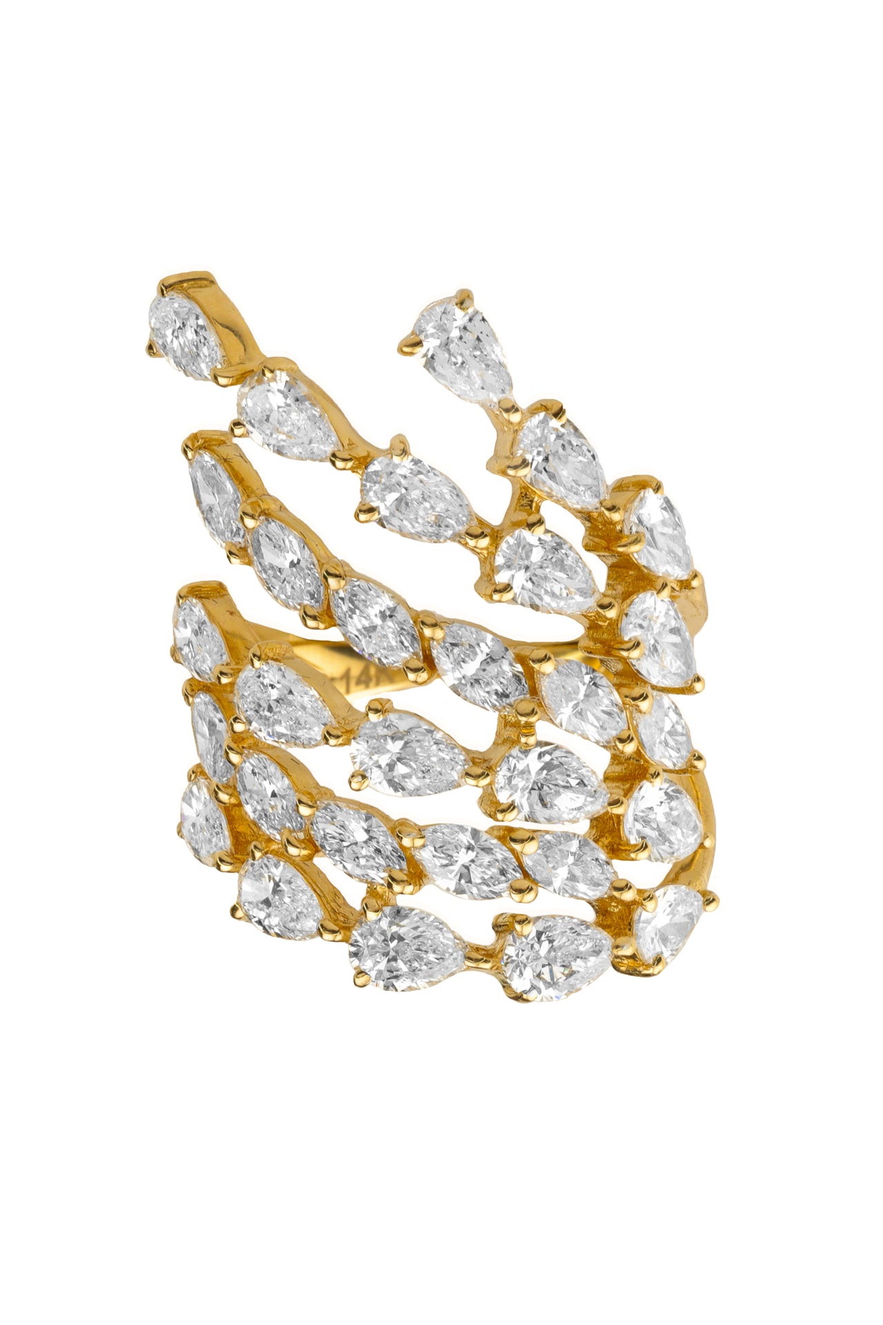 14k Yellow Gold Diamond Large Cluster Ring