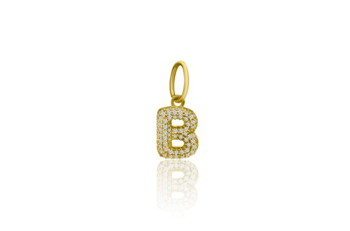 14k Yellow Gold Diamond Bubble Letter Charm