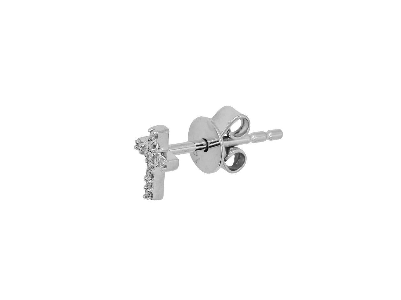 14k White Gold Diamond Small Cross Earrings