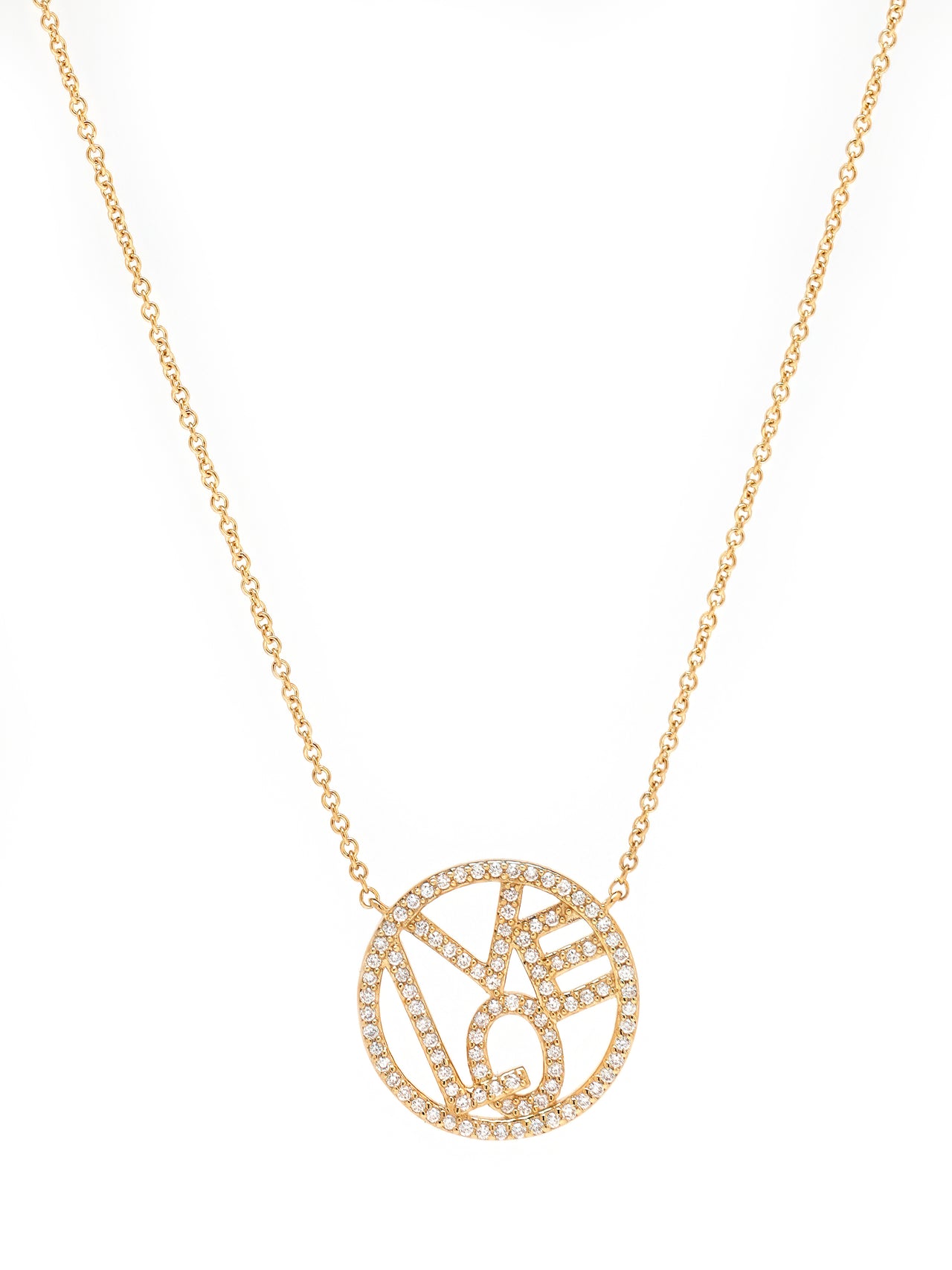 14k Yellow Gold Diamond Circle Love Necklace