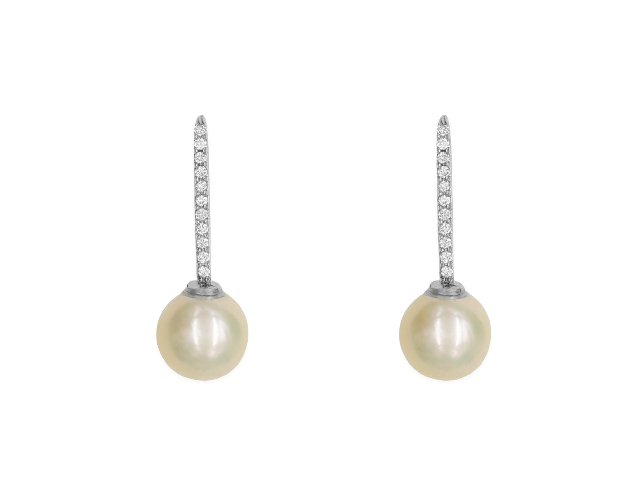 14k White Gold Pearl Diamond Bar Earrings