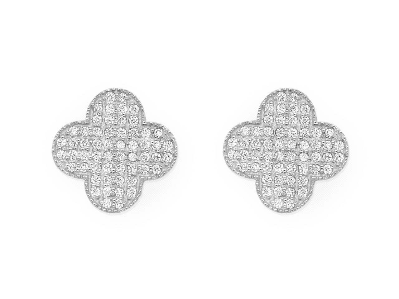 14k White Gold Diamond Clover Earrings