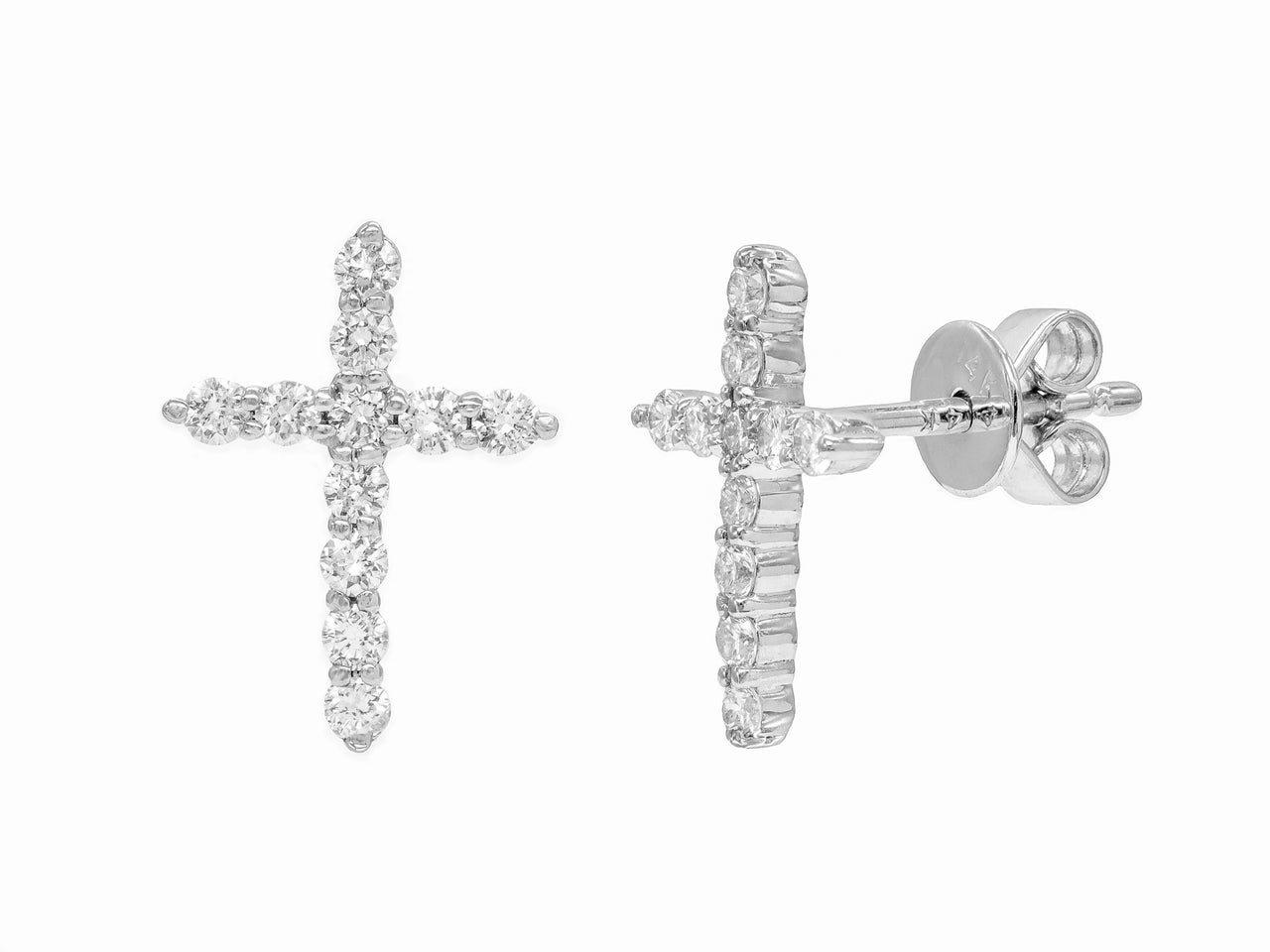 14k White Gold Diamond Cross Earrings