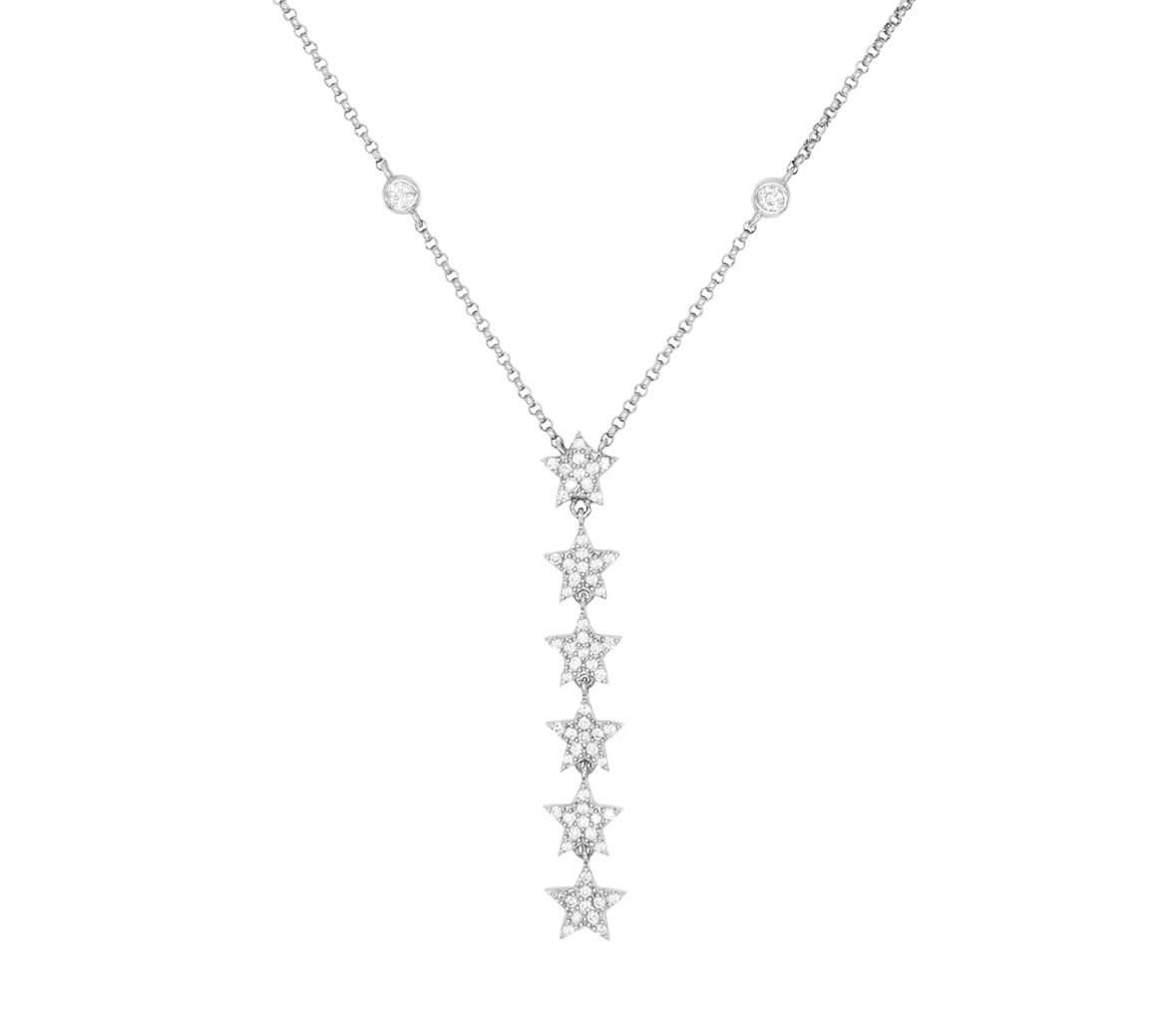 14k White Gold Diamond Star/Bezel Drop Necklace